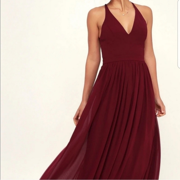 Lulu's Burgundy Maroon Lace Back Maxi Dress Medium - Picture 11 of 13